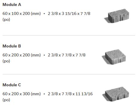 Dimensions pavé trafargal 60