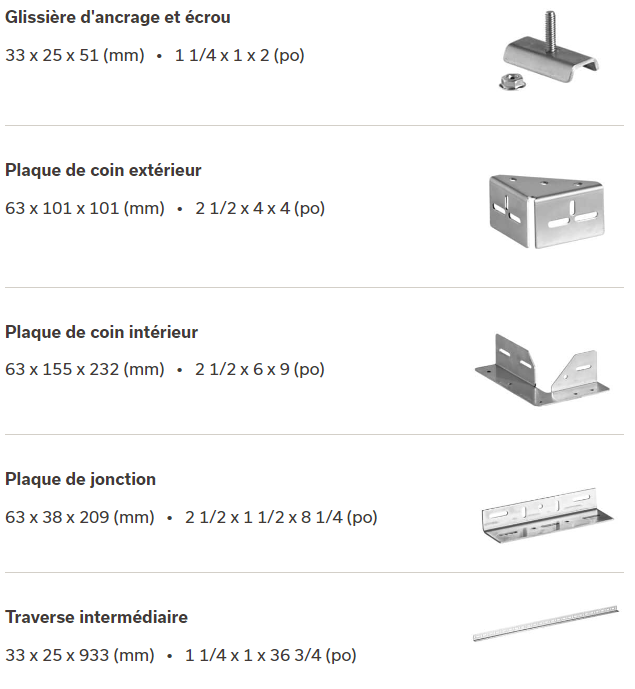Dimensions quincaillerie artex
