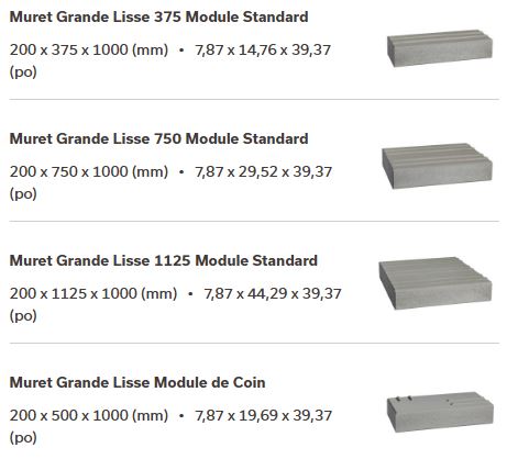 Dimensions Muret grande lisse